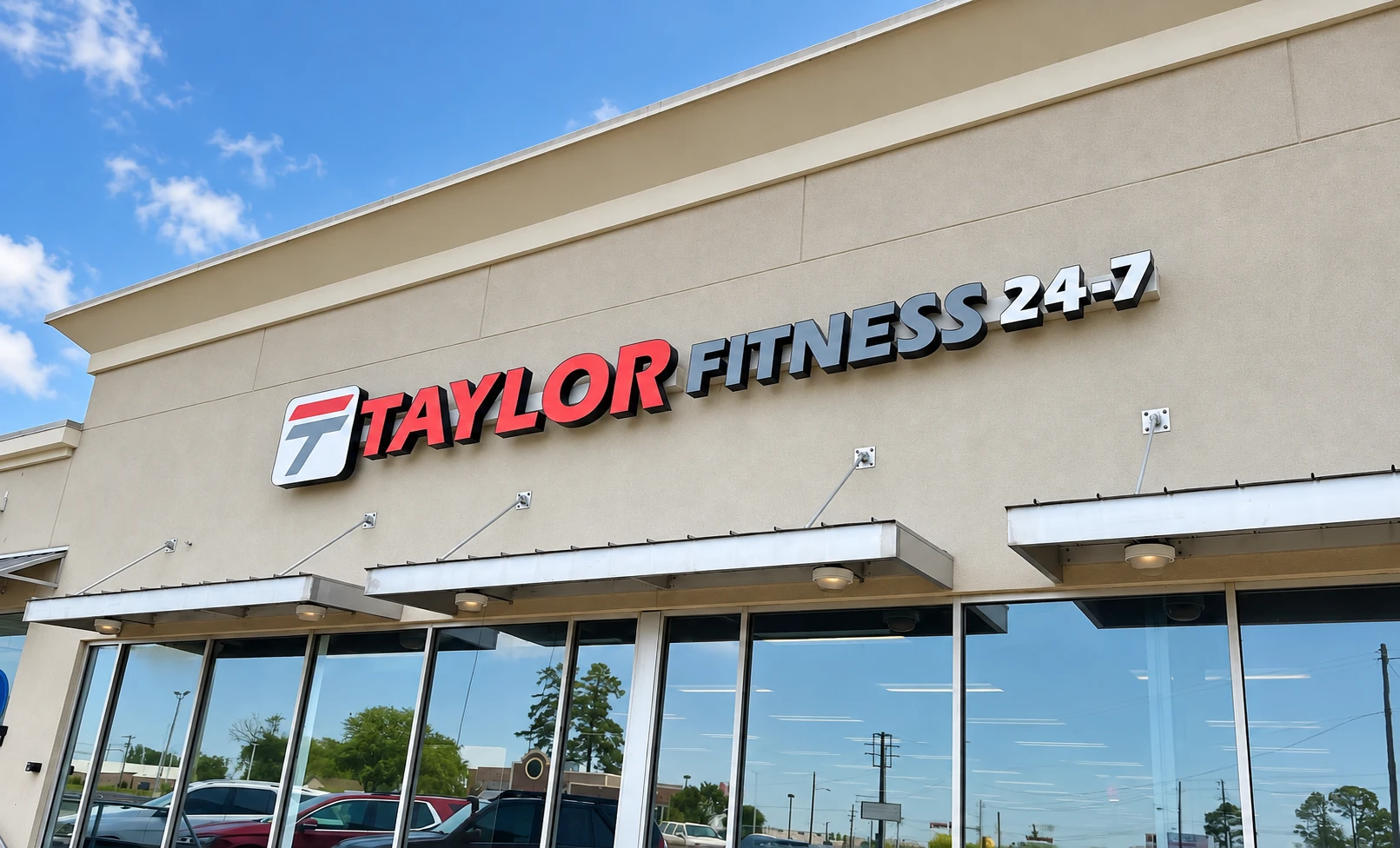 Taylor Fitness 24-7 storefront and sign